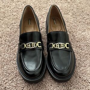 Sam Edelman Black Loafers with Gold Accents